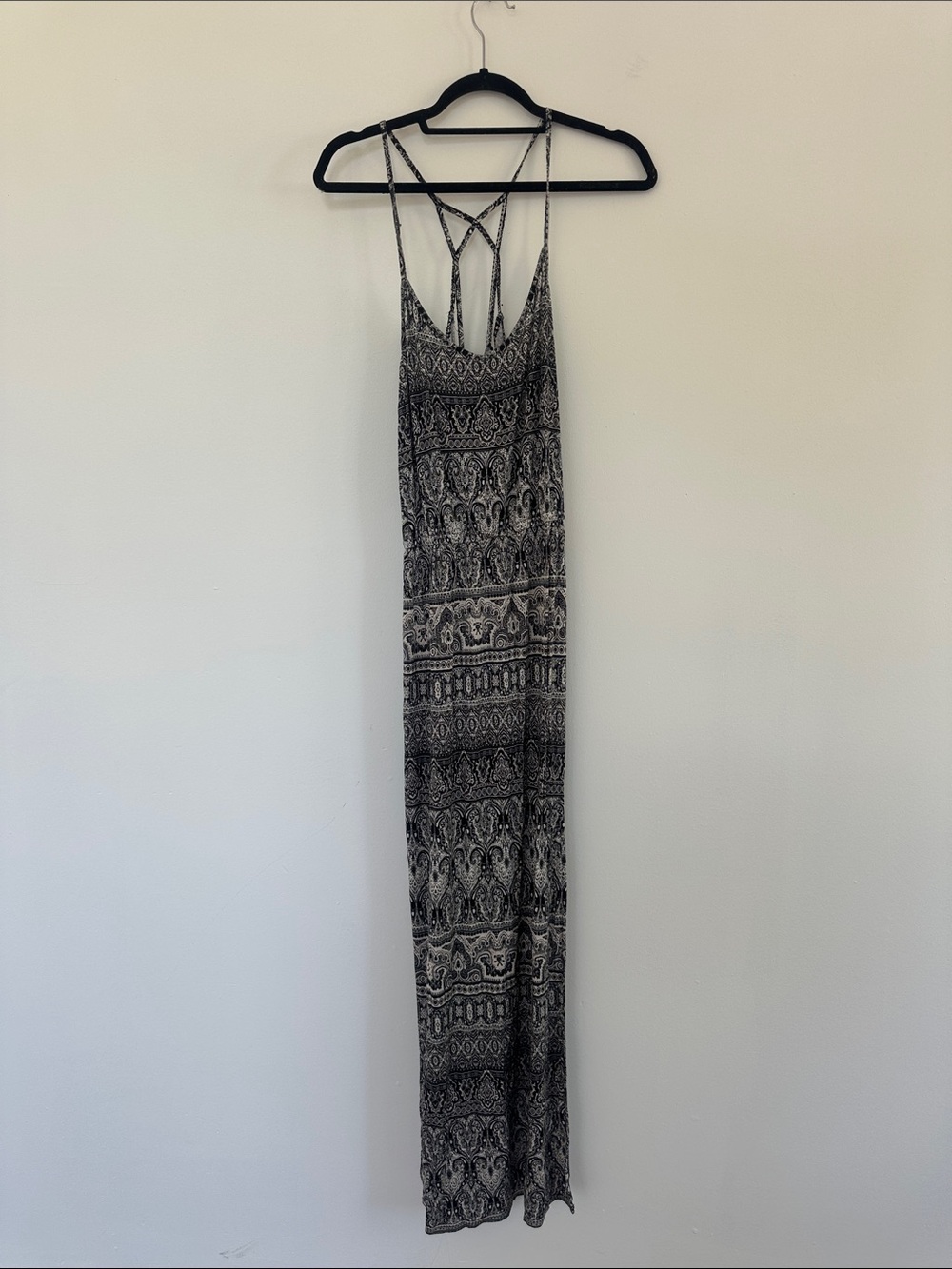 American Eagle Outfitters Black & White Patterned Strappy Maxi Dress